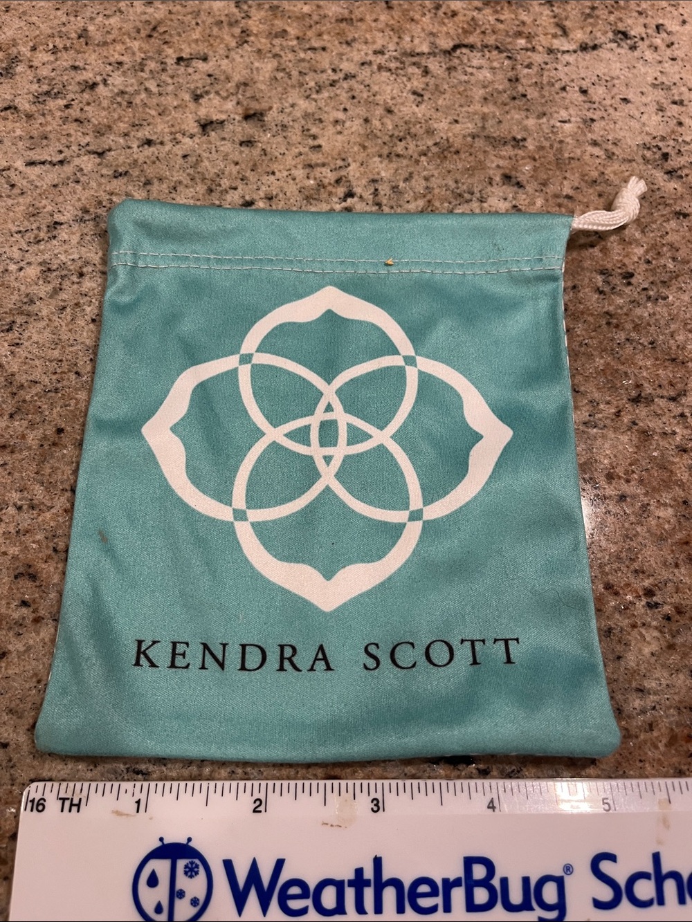 Kendra Scott Aqua Drawstring Jewelry Pouch with White Logo